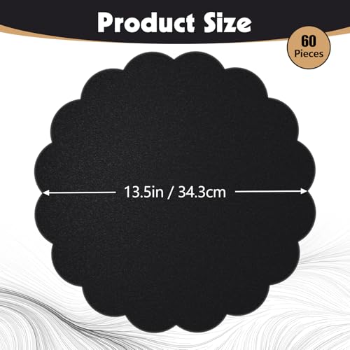 Black Paper Placemats 13.5 Inch Scalloped Halloween Table Decor - 60 Pcs