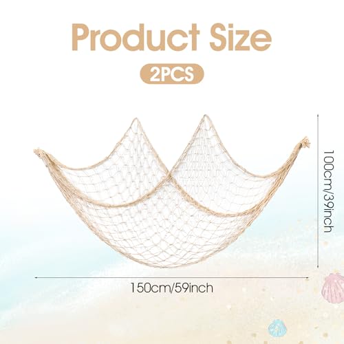 Nautical Fishnet Decorations for Party - Cotton Sea Life Underwater Decor, 2 Pack