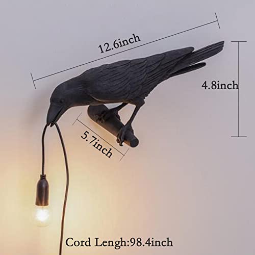 NorDiem Bird Wall Sconce Lamp - Black Resin Desk & Wall Light with E12 Bulb - Right Variant