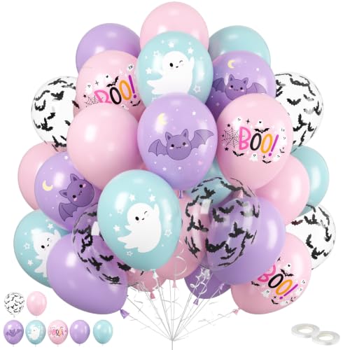 Pastel Halloween Balloons Set - Pink Blue Purple for Spooky Party Decor - Variation Pink Purple