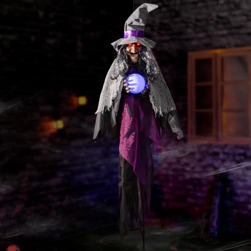 Halloween Animatronic Witch Decor - 67'' Talking Moving Witch with Sound & Glowing Eyes for Indoor Outdoor Haunted House