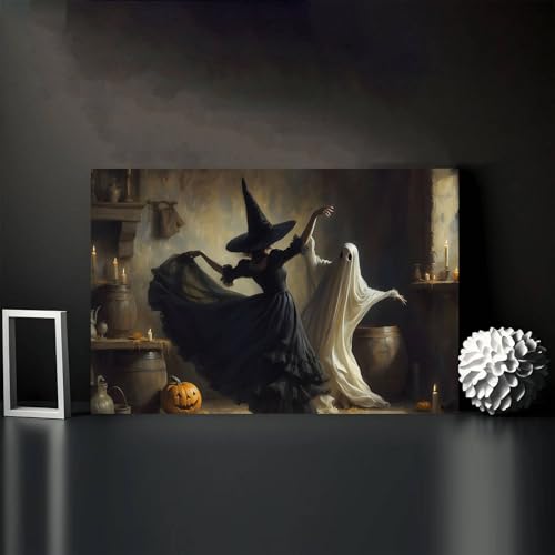 Ghost and Witch Dancing Wall Art - 8x12in Framed Halloween Decor