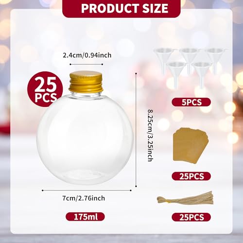 Plastic Potion Bottles Set - 25 Spherical 6oz Ball-Shaped DIY Craft Jars with Gold Caps