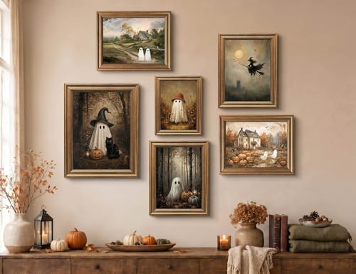 Halloween Wall Art - Haunted House & Pumpkin Canvas Print, 20" x 16" - Rustic Ghost & Autumn Decor - Variation Haunted House & Pumpkin