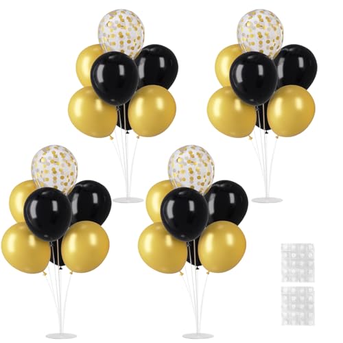 Voircoloria Balloon Stand Kit for Parties - Black & Gold, 4 Sets