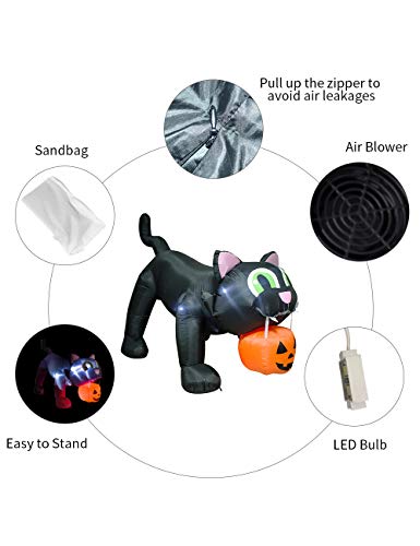8ft Halloween Inflatable Black Cat & Pumpkin with LEDs - Outdoor Decor