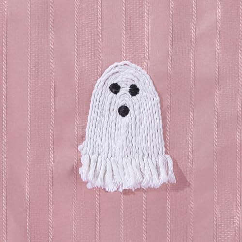Halloween Ghost Shower Curtain Pink and White Cotton Embroidery - Cute & Spooky