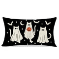 Halloween Throw Pillow Cover 12x20 Ghost Cat Black - Farmhouse Decor