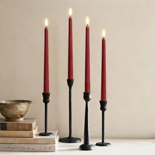 Burgundy Flameless Taper Candles with Remote Control - Set of 12 LED Candlesticks
