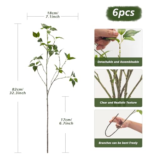 32-Inch Artificial Eucalyptus Stems - Set of 6 Green Faux Foliage for Home Decor