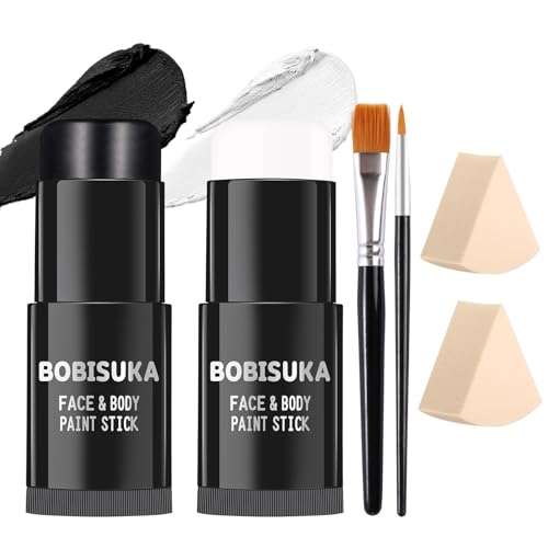 Black & White Face Body Paint Kit with Brushes & Sponges for Halloween Cosplay