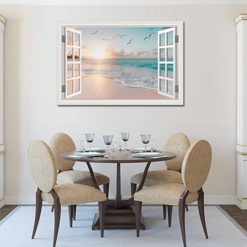 Pink Beach Wall Art Canvas Sunset Seascape for Living Room 36x24 Inches