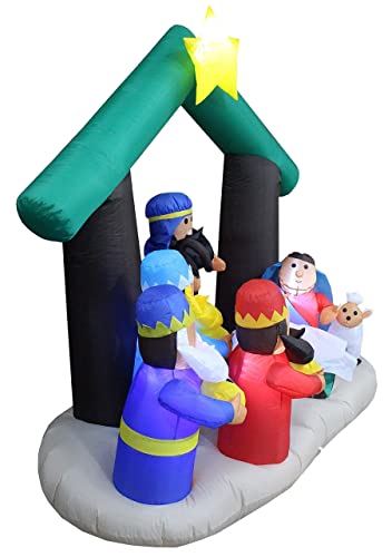 Inflatable Christmas Decorations Bundle - 6ft Nativity Scene & Christmas Tree Lights