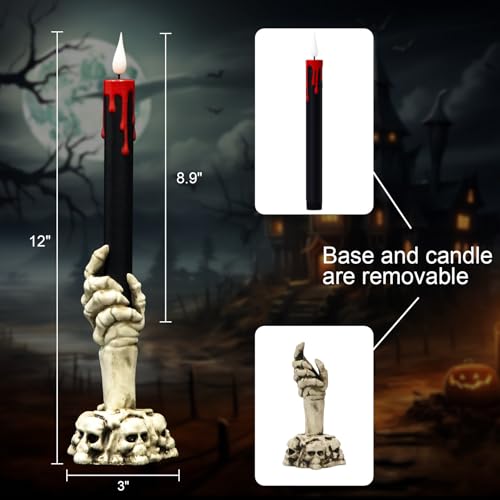 Halloween Black Bleeding Flameless Taper Candles with Skull Hand - E-Skull Hand Variation