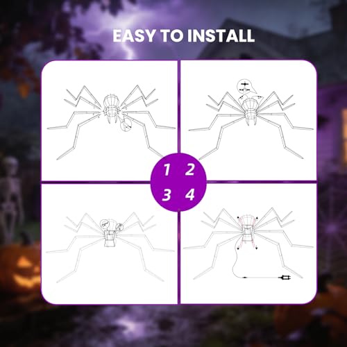 6.8 FT Light Up Outdoor Halloween Spider with Green Eyes and 140 LED Lights - Waterproof Yard Decor