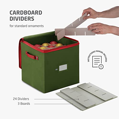 Christmas Ornament Storage Box - Holds 64 Three-Inch Ornaments with Dividers, Durable Organizer, Green