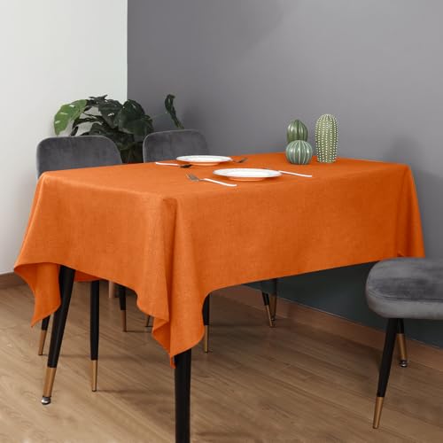 Rectangle Table Cover 118x57 Inches Pumpkin Orange Linen Textured Waterproof