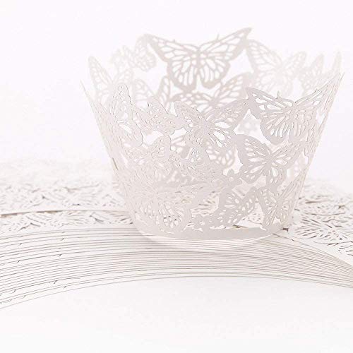 36 Pack Lace Butterfly Cupcake Wrappers for Wedding & Party Decor - Elegant White Paper Cupcake Holders