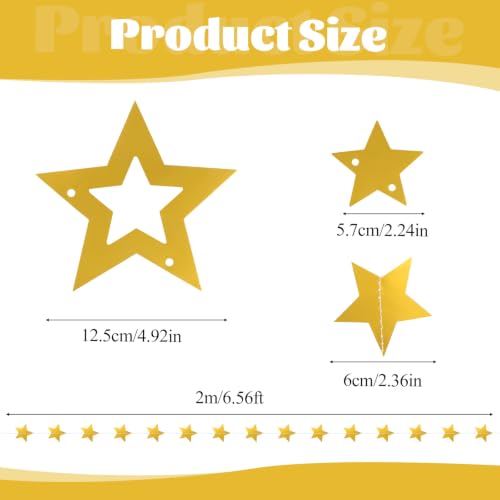 Gold Star Garland Decoration - 28Ft String with Hollow and Solid Stars for Party & Holiday