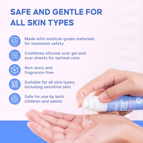 Medical Grade Silicone Scar Gel for Old & New Scars - Fade & Flatten, 30g with 2 Sheets