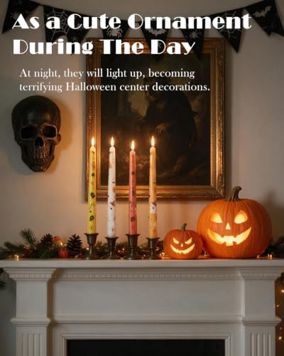 Halloween Ghost Taper Candles Set - Orange Gradient Spooky 10 Inch Decor - 4pcs