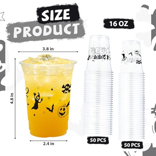 Summer Halloween Ghost Plastic Cups - 50 Pack, 16 oz, Disposable Party Drinkware