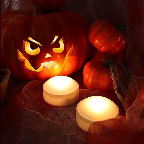 6PCS White Halloween Pumpkin LED Candles with Timer & Remote - Battery Operated