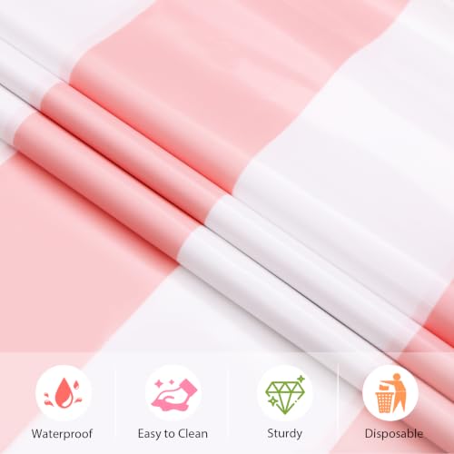 Pink and White Striped Tablecloths 54x108 Inches - 3 Pack, Waterproof & Disposable, Vertical Pink Stripe