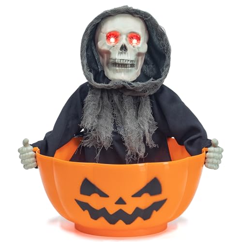Animated Grim Reaper Halloween Candy Bowl with Sound & Movement - Black