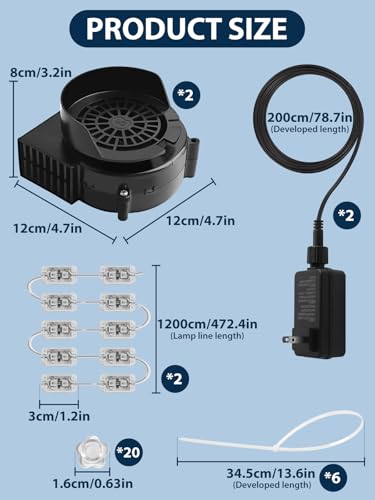 Inflatable Air Blower Replacement Set with 12V/3A Adapter & LED Lights - 2 Pack, Variation 2.5A/2P + 10 White Lamps