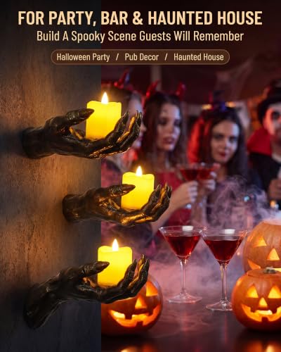 Halloween Creepy Reaching Hands Wall Decor with Candles - Haunted House Gothic Theme