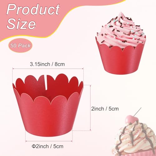 Red Wave Cupcake Wrappers 50 Pack - Standard Baking Cups for Weddings & Parties