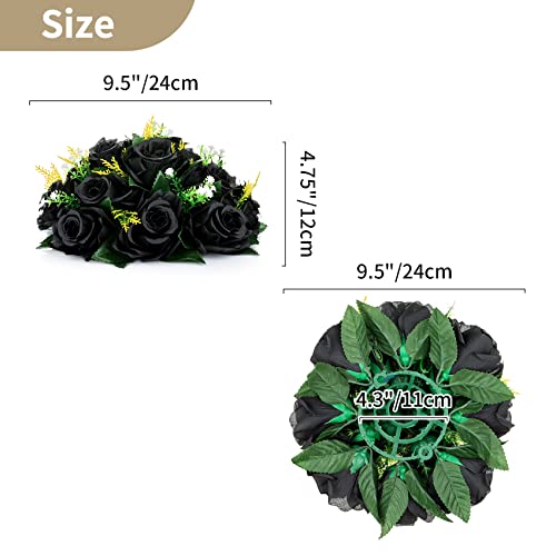 Black Artificial Rose Flower Balls - 2 Pcs Gothic & Halloween Decor
