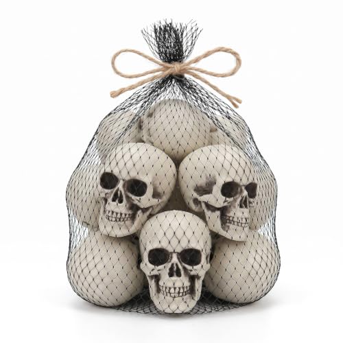 Mini Skull Decorations — 10 Pack Realistic Plastic Skeleton Props for Halloween & Spooky Events