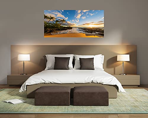 Hawaii Canvas Wall Art - Large 48x24 Inch Sunset Beach Scene for Living Room & Home Decor