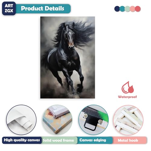 Horse Canvas Wall Art - Black Running Horse Animal Painting - 16x24 Framed Decor Variation of THIS listing