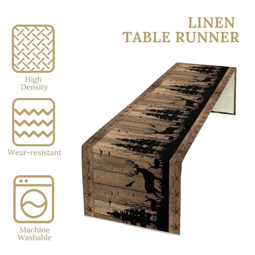 Rustic Deer Cabin Table Runner - Vintage Brown Wild Deer Wood Plank 13x36 Inch Cabin-8