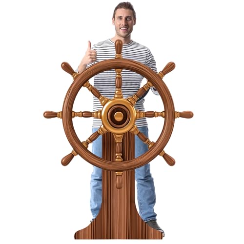 Pirate Ship Wheel Cardboard Standee for Nautical Party Decorations - 4x2.95 ft