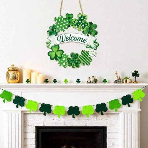 Halloween Wooden Ghost Wreath Door Sign - St Patricks Day Variation 11.9"