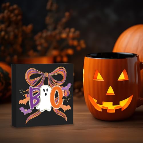 Halloween Ghost Decor with Pink Bow - Spooky Season Holiday Decorations