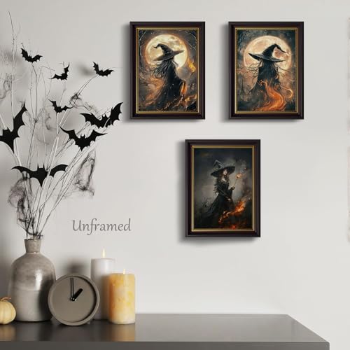 Halloween Witch Canvas Wall Art Poster - 24x16 Inches Dark Gothic Decor