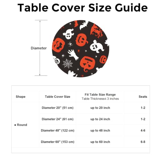 Small 24 Inch Halloween Fitted Tablecloth with Elastic Edge - Pumpkin Spiders Cobweb Bat Ghost Cat