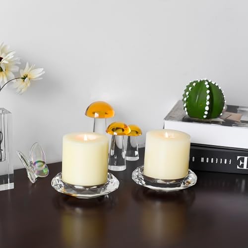 Crystal Candle Holders for Pillar Candles - Clear Glass, Pack of 2, 4.3x1 Inches - Handmade Christmas Home Decor - Variation 2