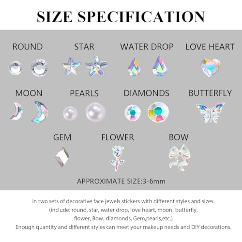 Self-Adhesive Face Gems Stickers Set A - 4 Sheets for Makeup & DIY Decor