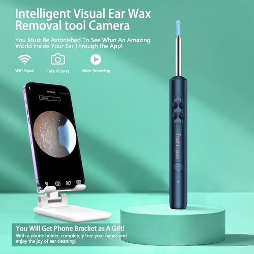 Ear Wax Removal Tool with Camera & Light - Blue 8-Piece Ear Cleaning Kit for iOS & Android