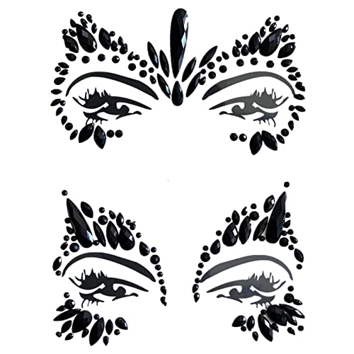 Black Halloween Face Gems Collection 3 - 2 Sheets Resin Glitter Stickers for Face Makeup & Decorations