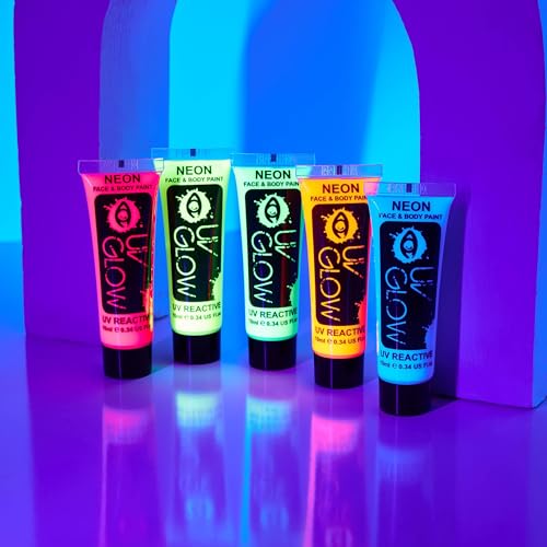 Blacklight Face and Body Paint 0.34oz Neon Fluorescent Pack of 5 - UV Reactive