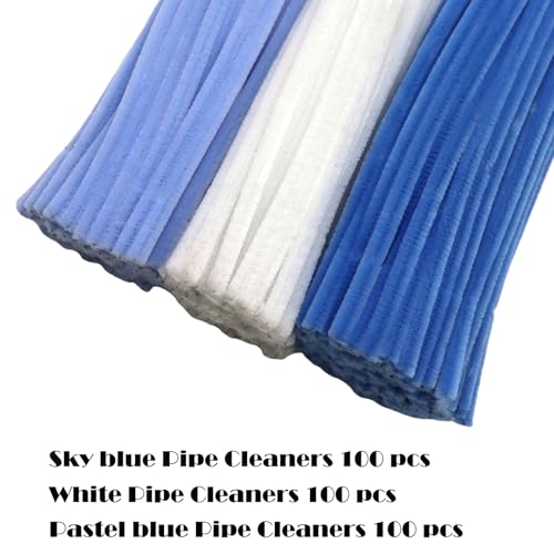 Light Blue Gradient Pipe Cleaner Craft Set - 300 Fuzzy Chenille Stems for DIY Decorations - Light Blue Series