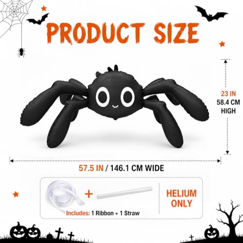 57-Inch Halloween Spider Foil Balloon - Large Black 6-Legged Decoration