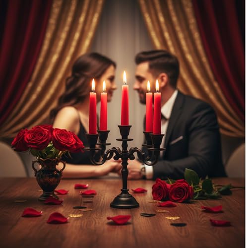 Black Matte 5 Arm Baby Candelabra - 8 Inch Taper Candle Holder for Weddings & Home Decor